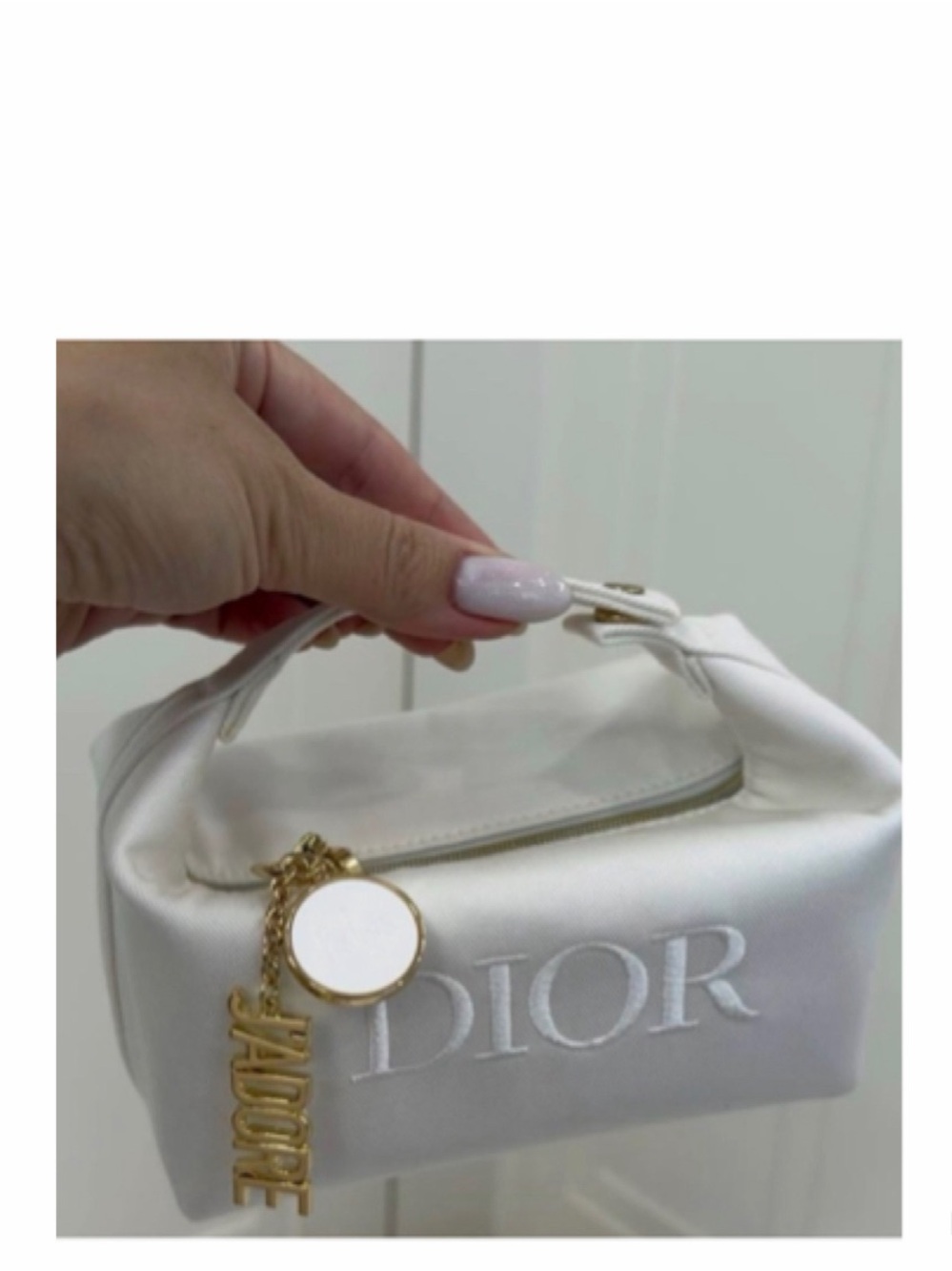 NEW Dior Twill White Pouch Bag With Handle Makeup Clutch Bag Pouch